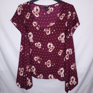 Torrid Blouse Womens 1X Burgundy Floral Print Chiffon